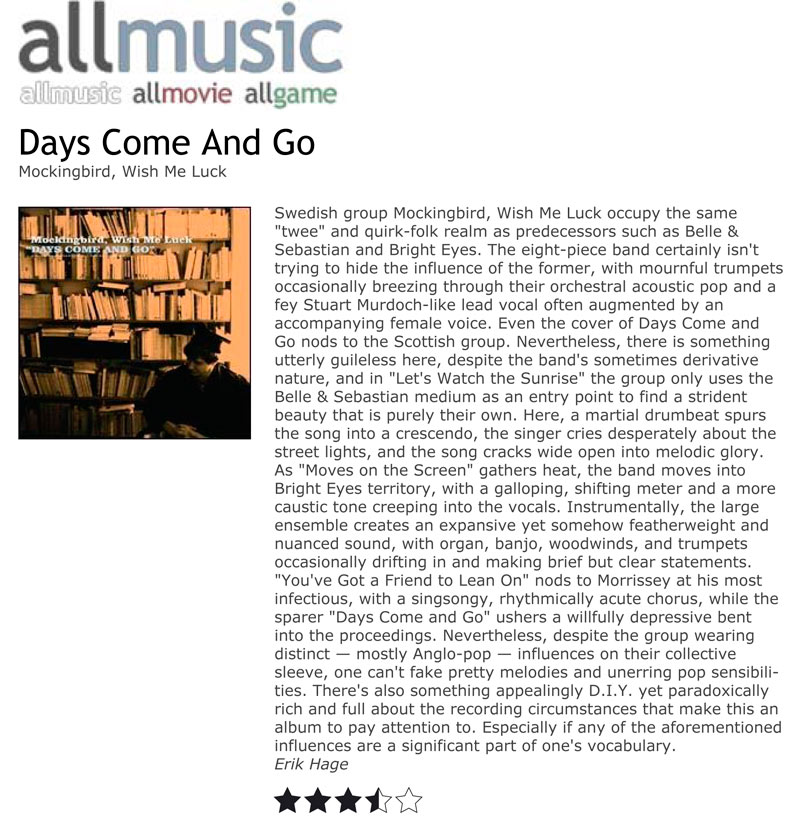 AllMusic Album Reviews Mockingbird Wish Me Luck Days Come And Go