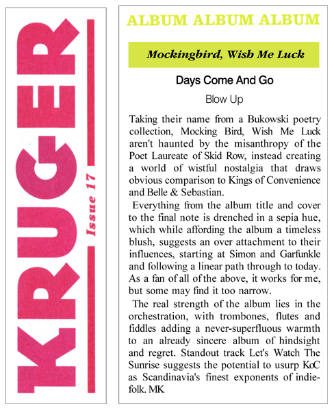 Kruger Album Reviews Mockingbird Wish Me Luck Days Come And Go