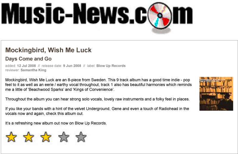 Music News com Days Come And Go Mockingbird Wish Me Luck