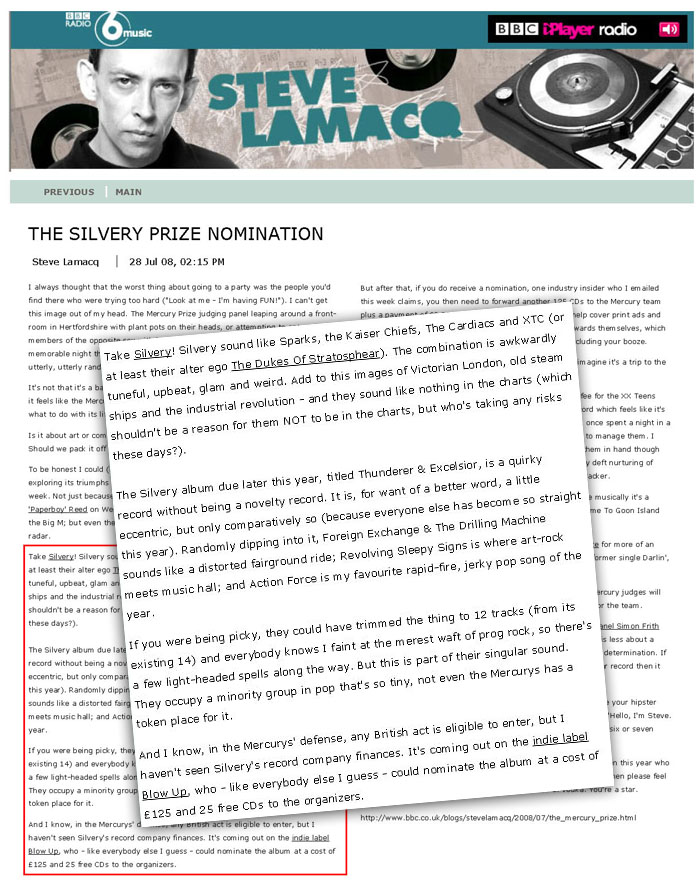 Lamacq BBC 6 Music Blog The Silvery Prize Nomination