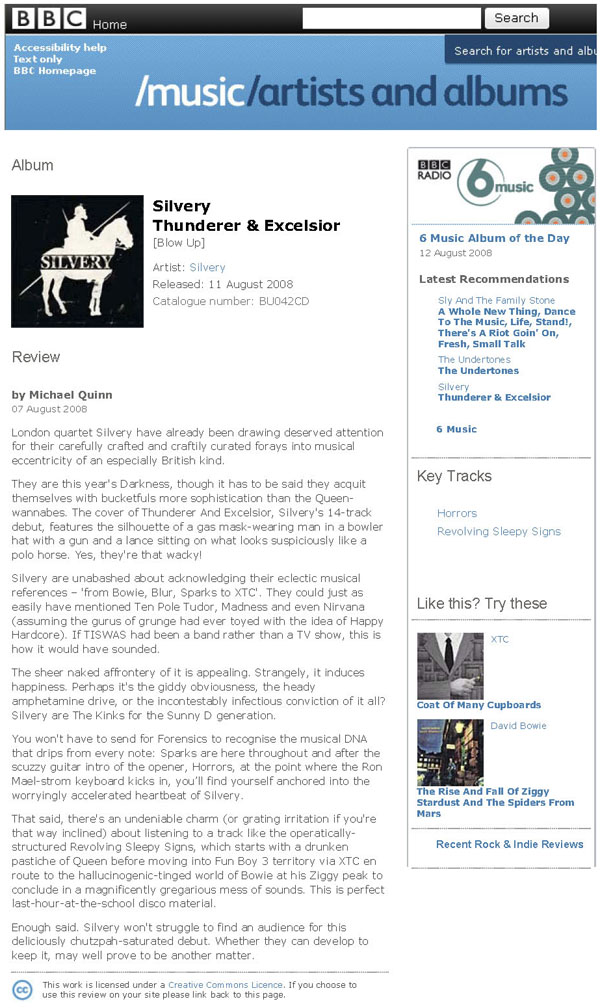 BBC 6Music Album Of The Day Thunderer & Excelsior Album Review Silvery