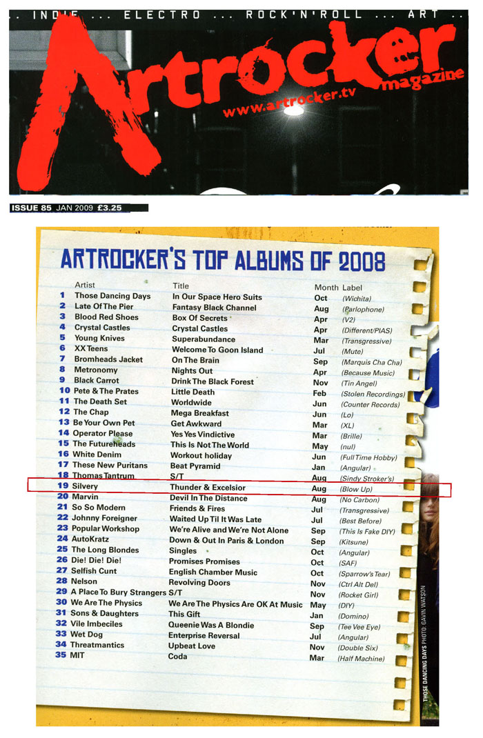 Artrocker Top Albums of 2008 Silvery Thunderer & Excelsior