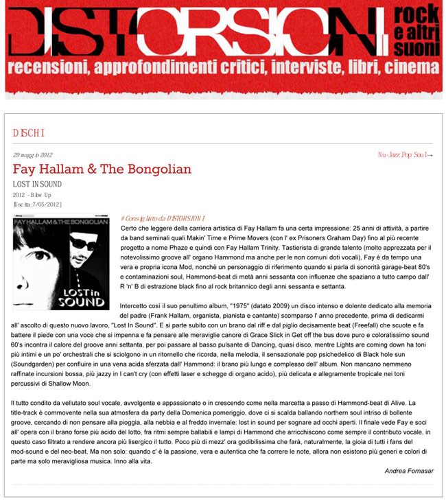 Distorsioni Lost In Sound Review Fay Hallam The Bongolian