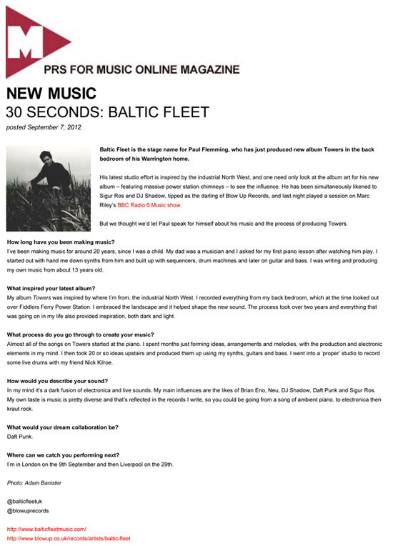 PRS for Music Magazine 30 Seconds Baltic Fleet