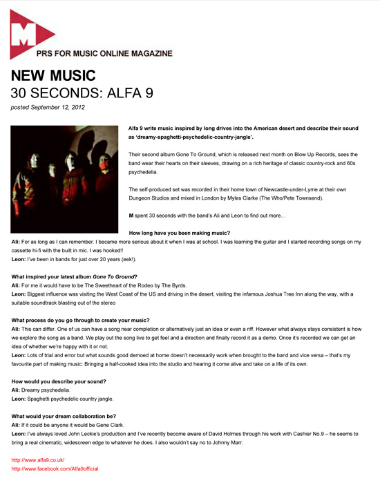 PRS for Music Magazine 30 Seconds Alfa 9