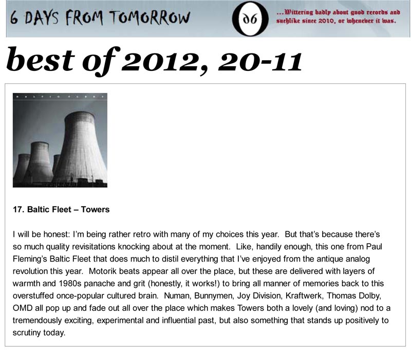 6 Days From Tomorrow Best Of 2012 Baltic Fleet Towers