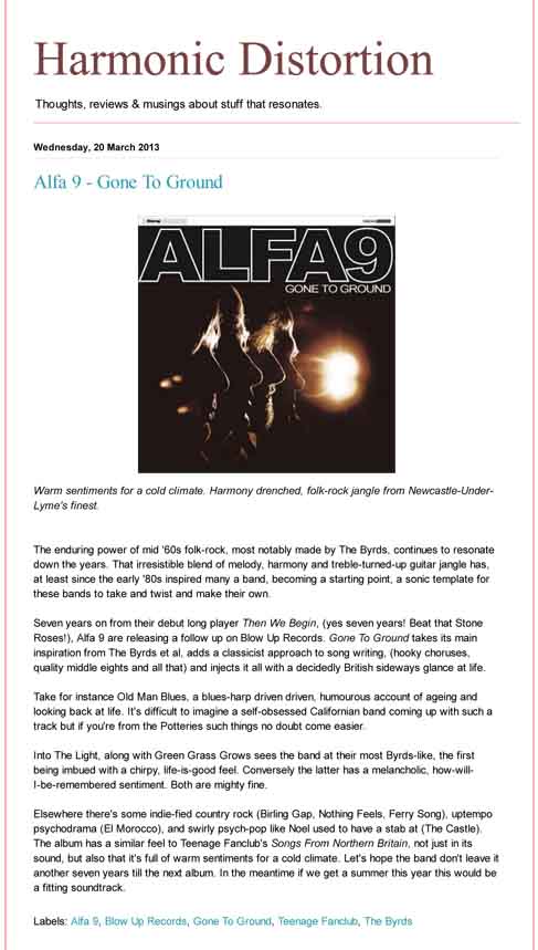 Alfa 9 Gone To Ground Harmonic Distortion Album Review