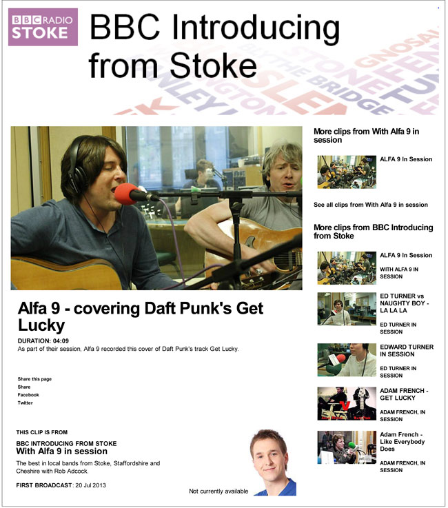 Alfa 9 cover Daft Punk Get Lucky BBC Stoke In Session