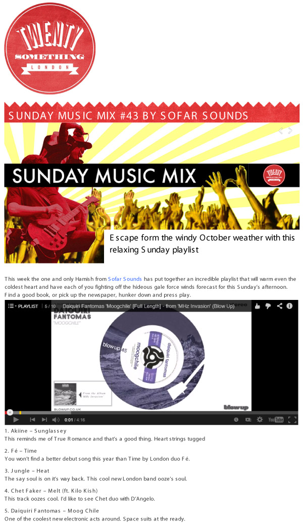 Twenty Something London Sunday Music Mix by Sofar Sounds Daiquiri Fantomas Moogchile