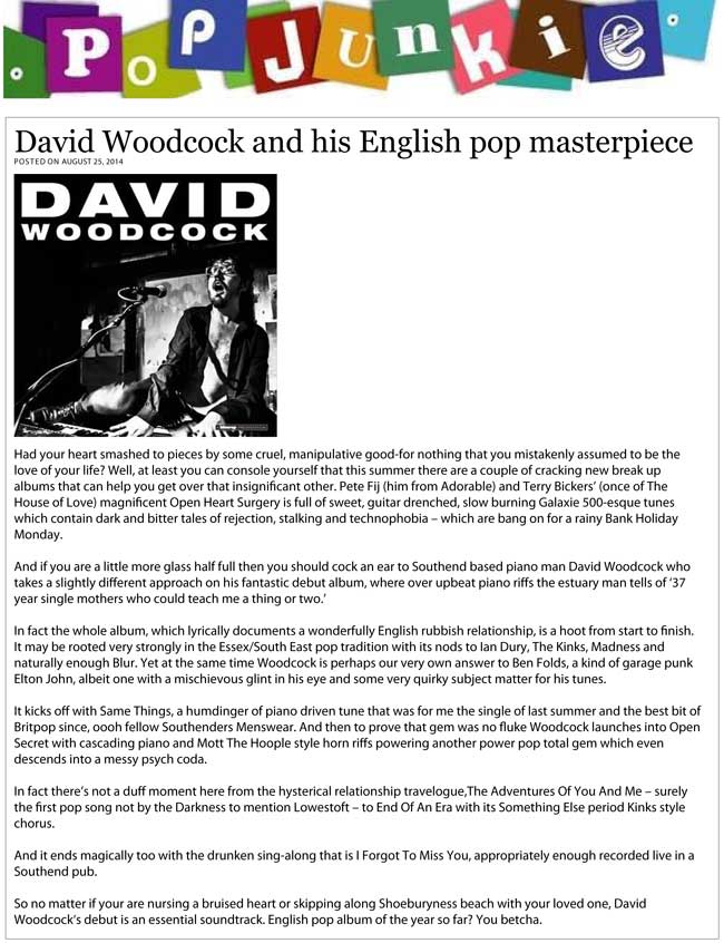 PopJunkie: David Woodcock and his English pop masterpiece - Debut Album Review